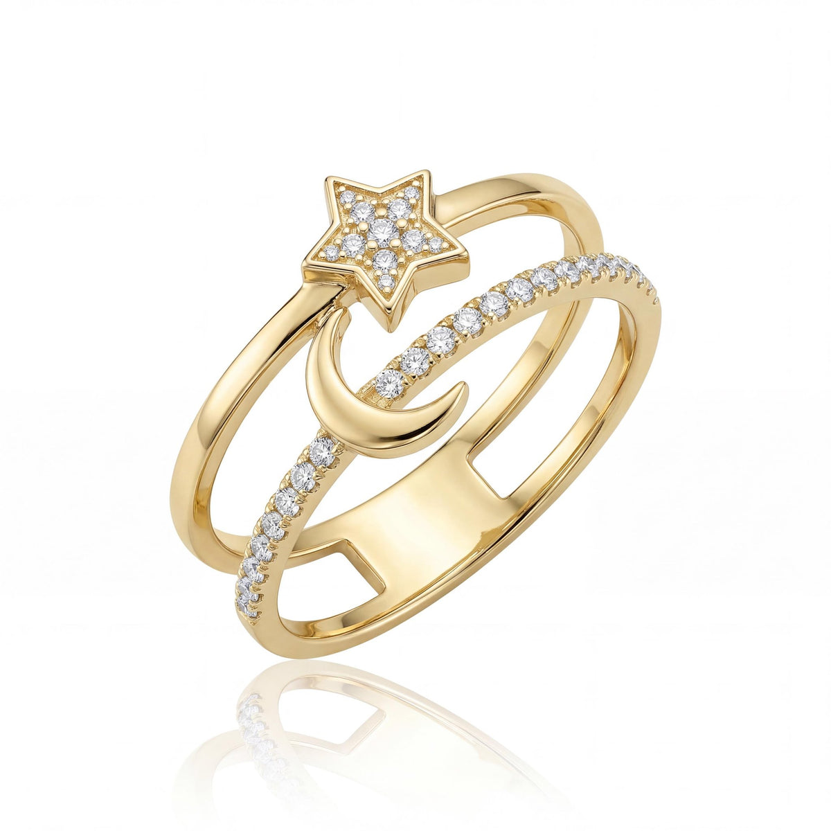 14K gold star & moon ring, product photo