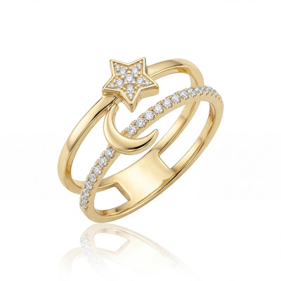 14K gold star & moon ring, product photo