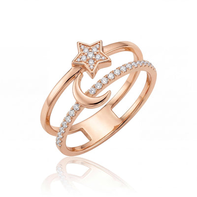 14K gold star & moon ring, product photo