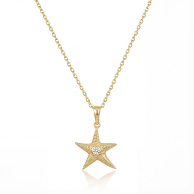 14K gold star zirconia necklace minimal starfish unisex jewelry necklace, product photo