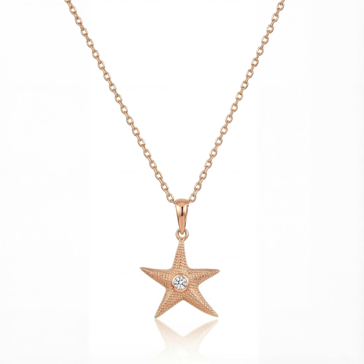 14K gold star zirconia necklace minimal starfish unisex jewelry necklace, styled view