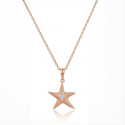 14K gold star zirconia necklace minimal starfish unisex jewelry necklace, styled view