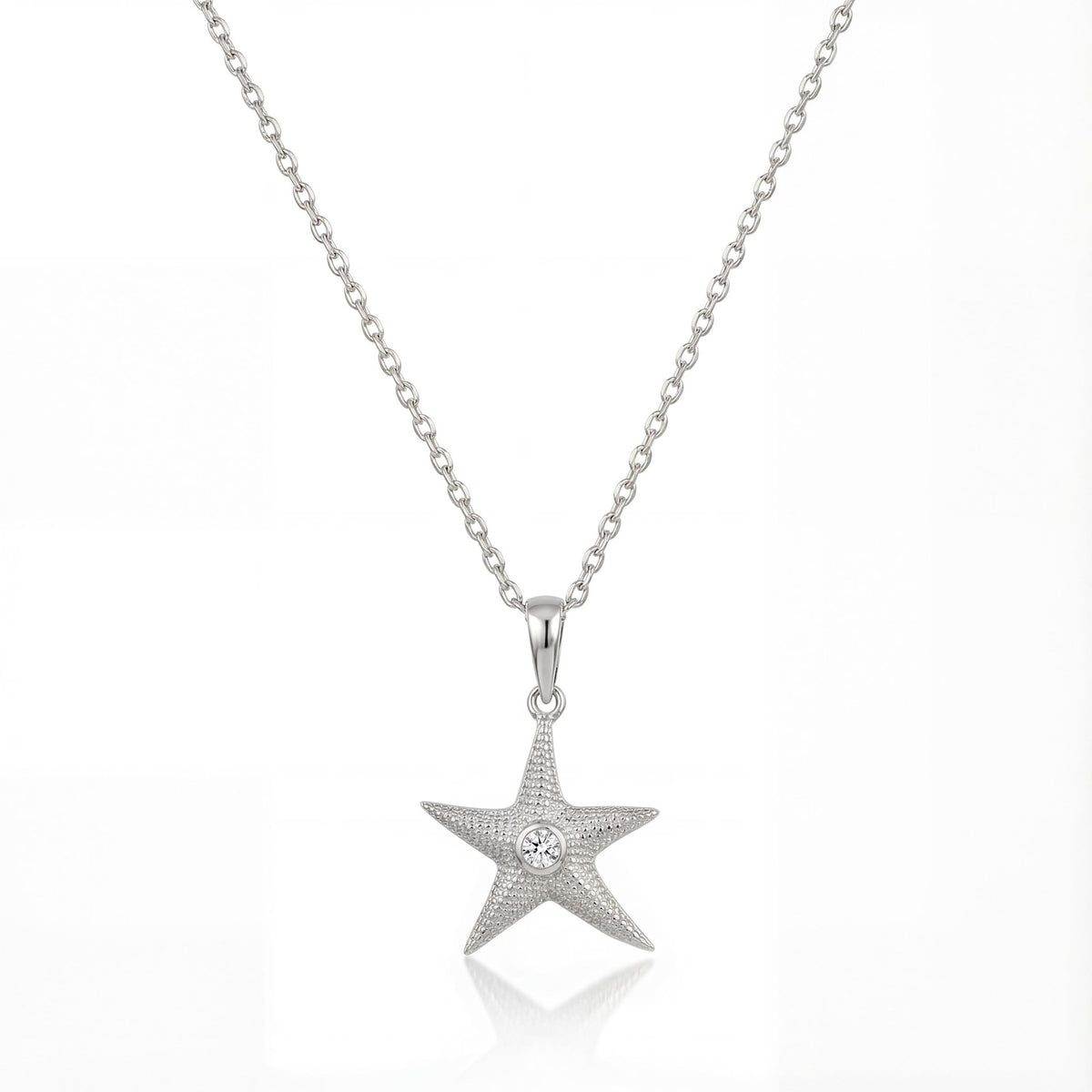 14K gold star zirconia necklace minimal starfish unisex jewelry necklace, styled view