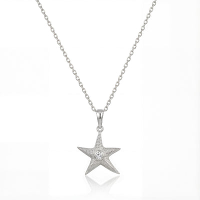 14K gold star zirconia necklace minimal starfish unisex jewelry necklace, styled view