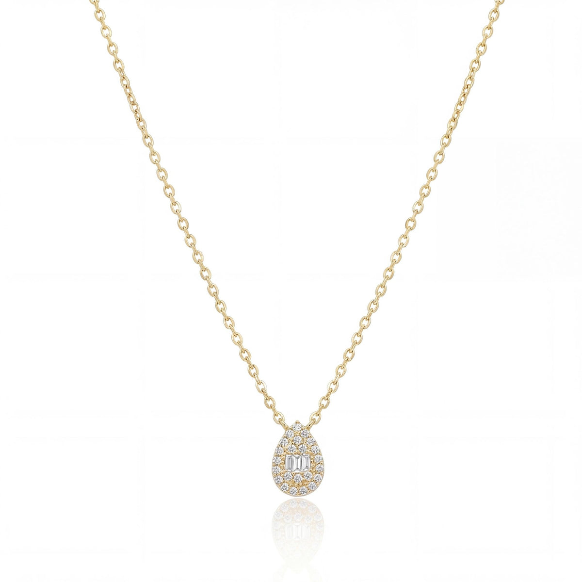 14K gold teardrop necklace, product photo