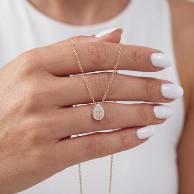 14K gold teardrop necklace, styled view