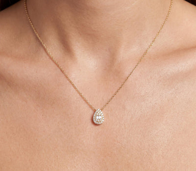 14K gold teardrop necklace, styled view