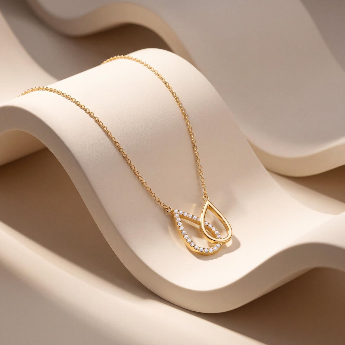 14K gold teardrop necklace, styled view