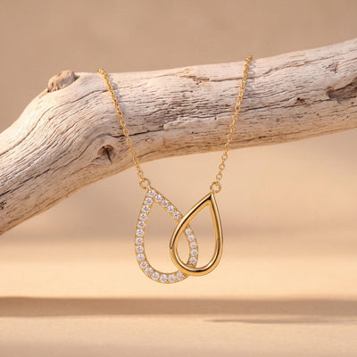 14K gold teardrop necklace, styled view