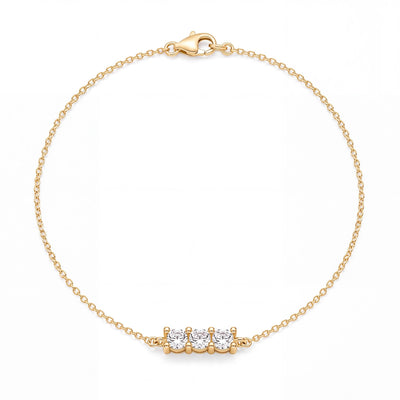 14K gold three stone bracelet, product photo
