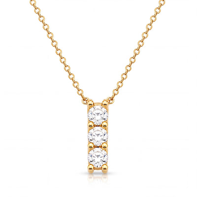 14K gold three stone necklace, product photo
