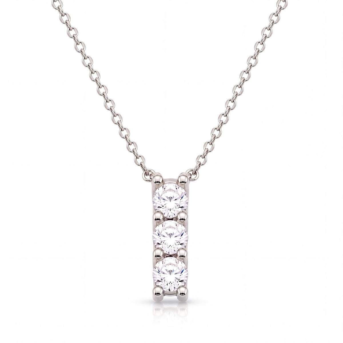 14K gold three stone necklace, product photo