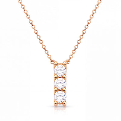 14K gold three stone necklace, product photo