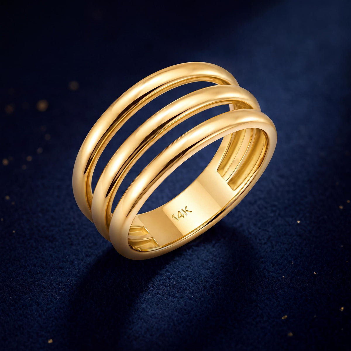 14K gold triple band ring, styled view