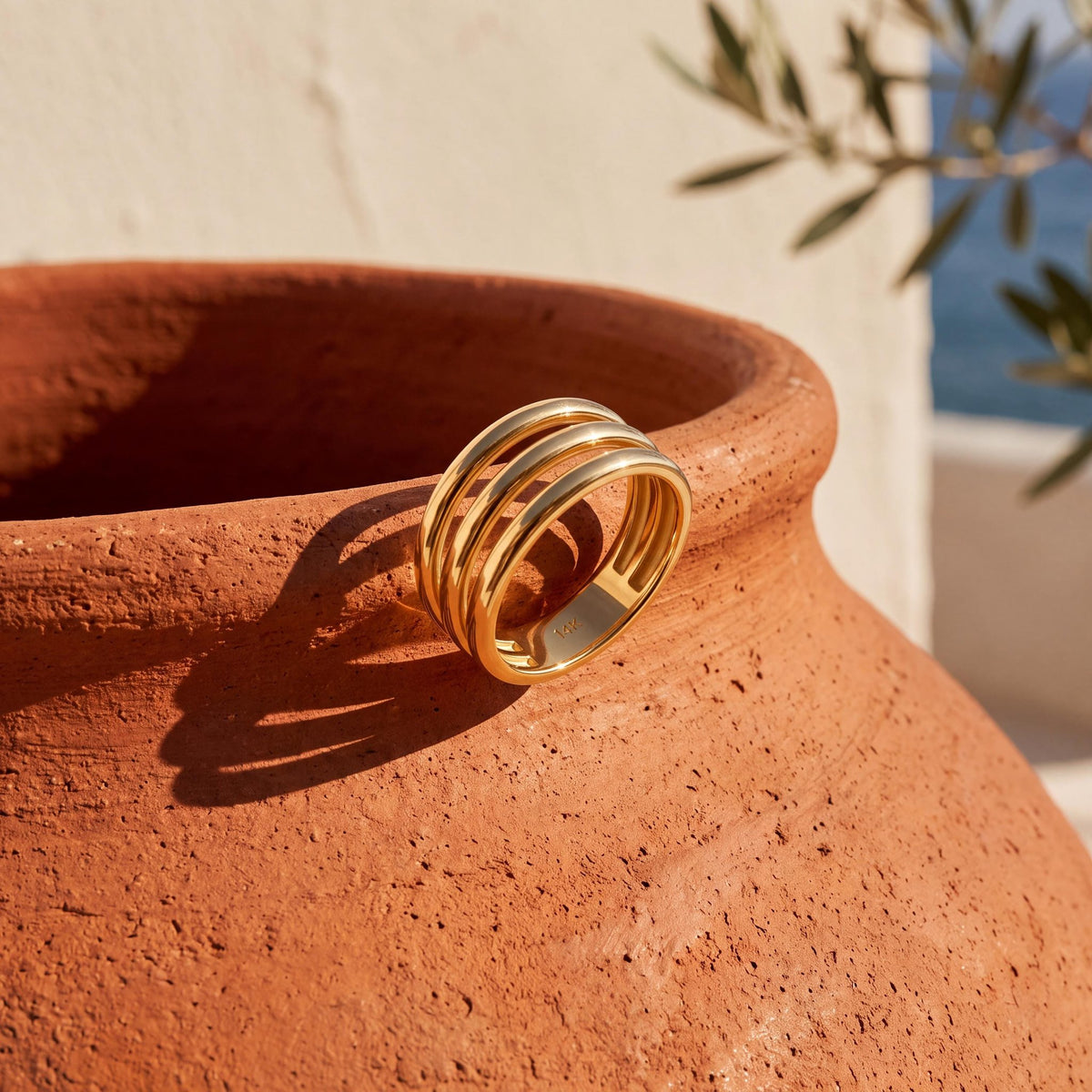 14K gold triple band ring, styled view