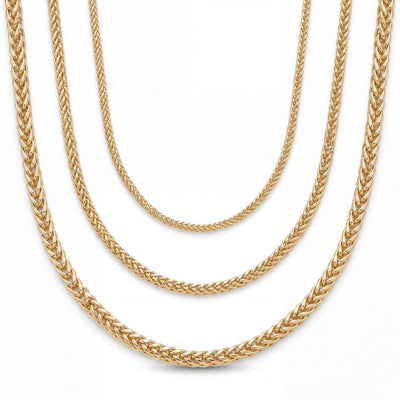 14K gold wheat chain necklace, styled view