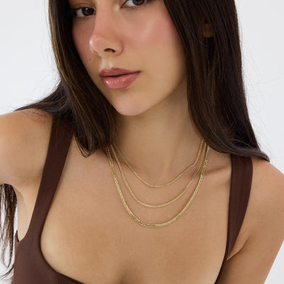 14K gold wheat chain necklace, styled view