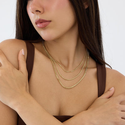 14K gold wheat chain necklace, styled view