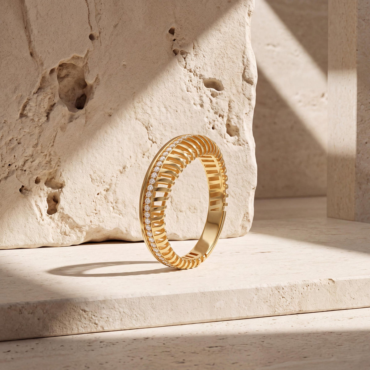 14K gold wide band ring, styled view