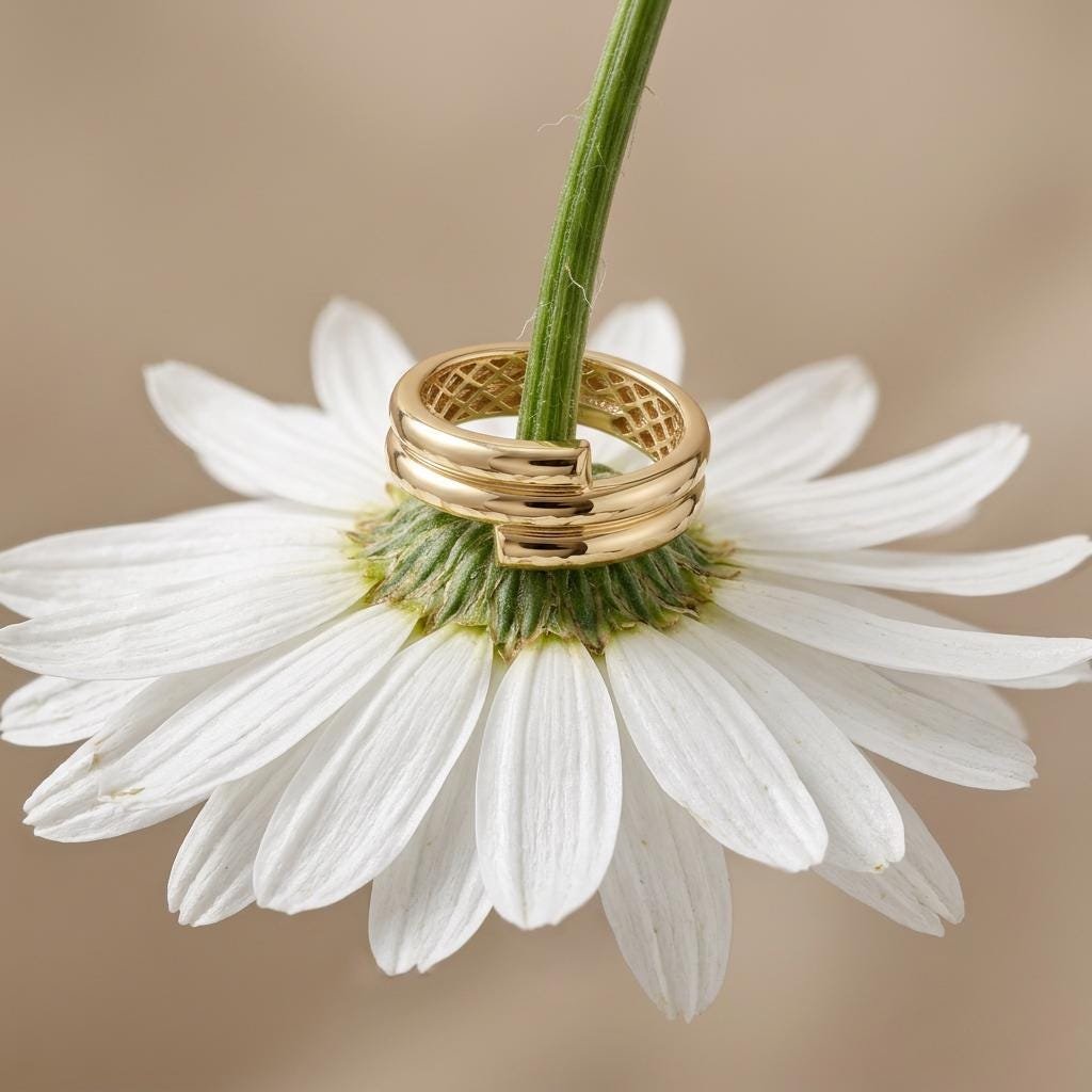 14K gold wide band ring, styled view